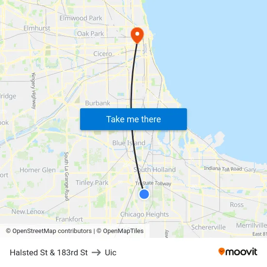 Halsted St & 183rd St to Uic map