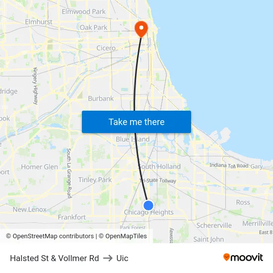 Halsted St & Vollmer Rd to Uic map