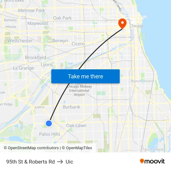 95th St & Roberts Rd to Uic map