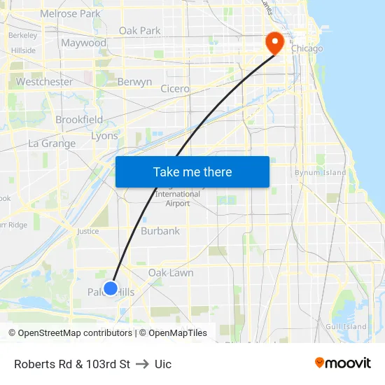 Roberts Rd & 103rd St to Uic map