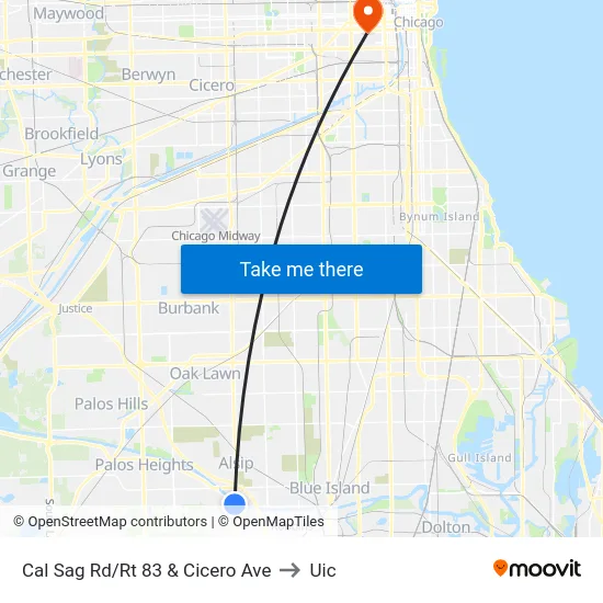 Cal Sag Rd/Rt 83 & Cicero Ave to Uic map