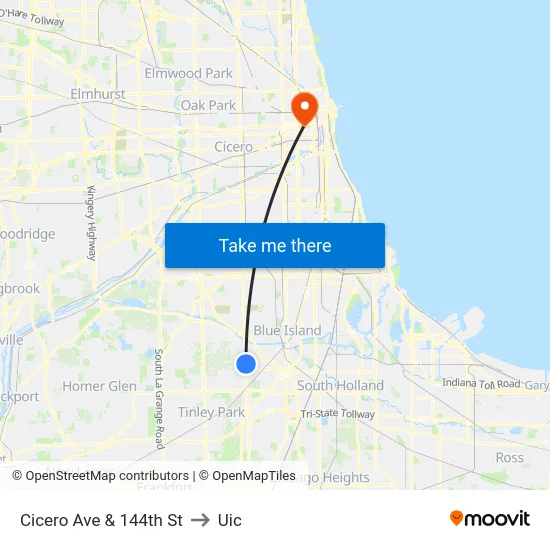 Cicero Ave & 144th St to Uic map
