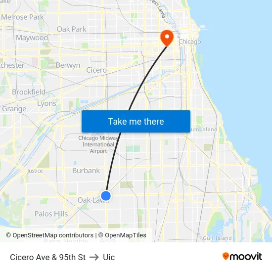 Cicero Ave & 95th St to Uic map