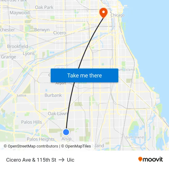 Cicero Ave & 115th St to Uic map