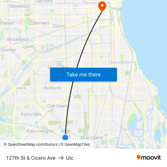 127th St & Cicero Ave to Uic map