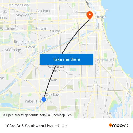 103rd St & Southwest Hwy to Uic map