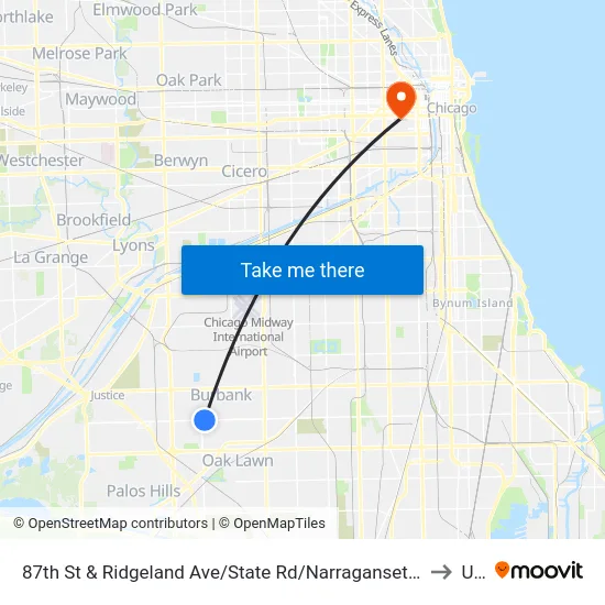 87th St & Ridgeland Ave/State Rd/Narragansett Ave to Uic map