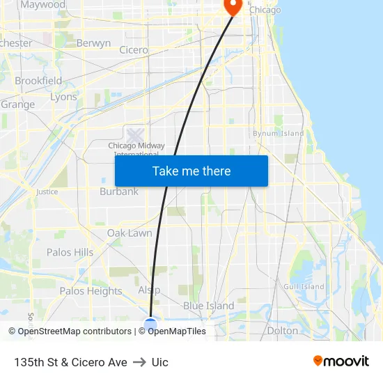 135th St & Cicero Ave to Uic map