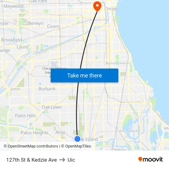 127th St & Kedzie Ave to Uic map