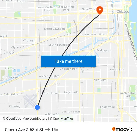 Cicero Ave & 63rd St to Uic map