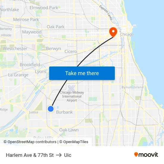 Harlem Ave & 77th St to Uic map