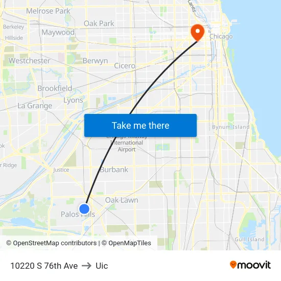 10220 S 76th Ave to Uic map