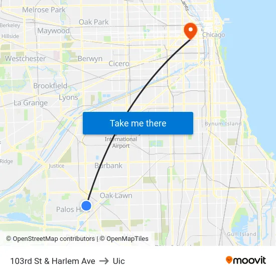 103rd St & Harlem Ave to Uic map