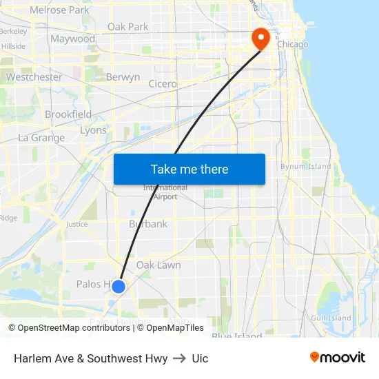 Harlem Ave & Southwest Hwy to Uic map