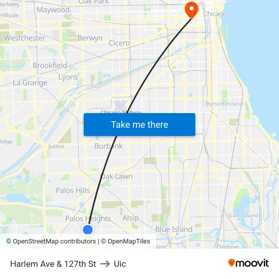 Harlem Ave & 127th St to Uic map