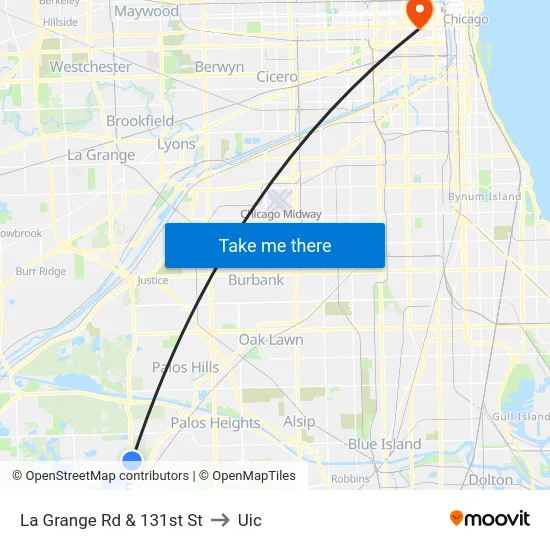 La Grange Rd & 131st St to Uic map