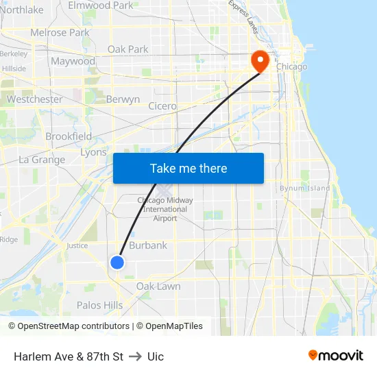 Harlem Ave & 87th St to Uic map