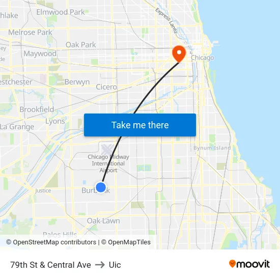 79th St & Central Ave to Uic map