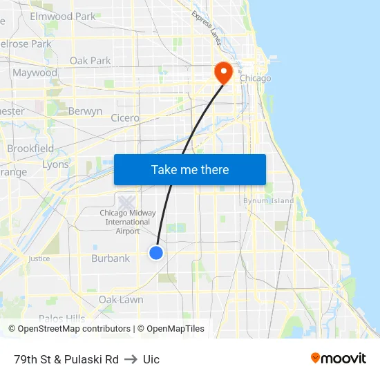 79th St & Pulaski Rd to Uic map
