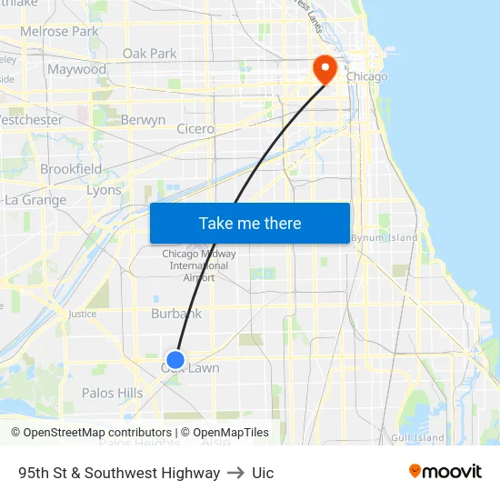 95th St & Southwest Highway to Uic map