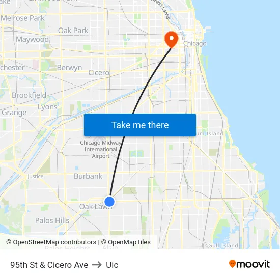 95th St & Cicero Ave to Uic map