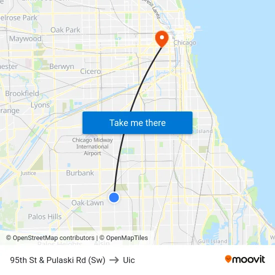 95th St & Pulaski Rd (Sw) to Uic map