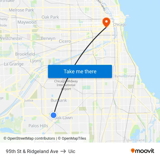 95th St & Ridgeland Ave to Uic map