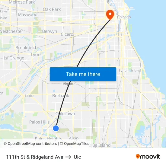111th St & Ridgeland Ave to Uic map