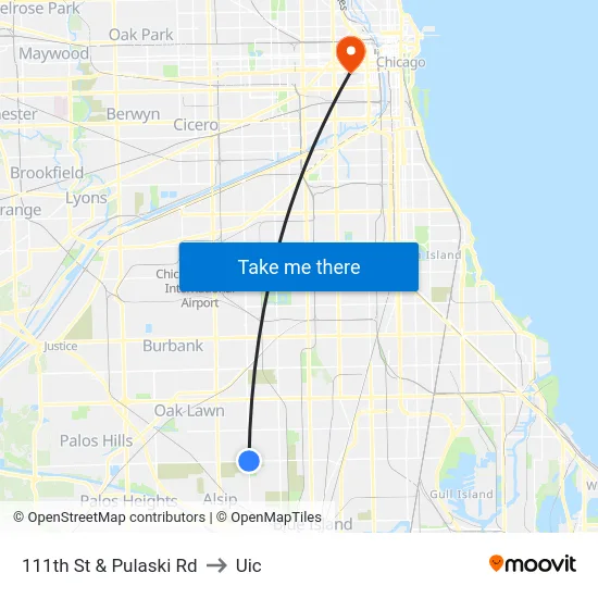 111th St & Pulaski Rd to Uic map
