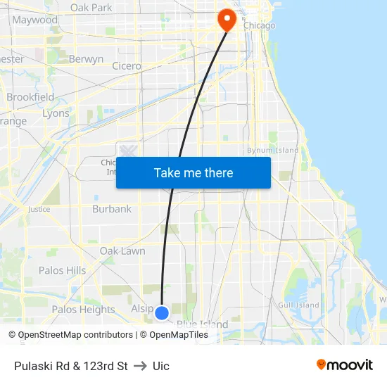 Pulaski Rd & 123rd St to Uic map
