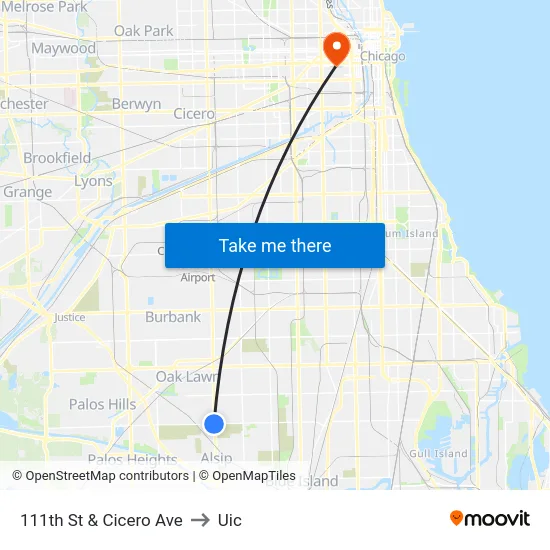 111th St & Cicero Ave to Uic map