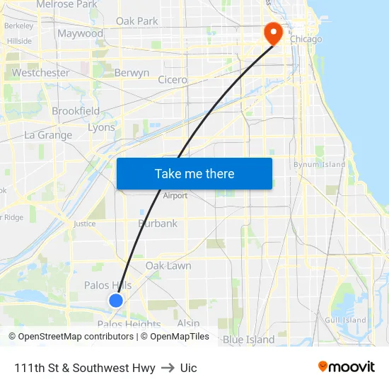 111th St & Southwest Hwy to Uic map