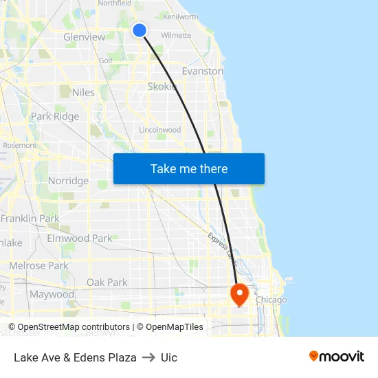 Lake Ave & Edens Plaza to Uic map