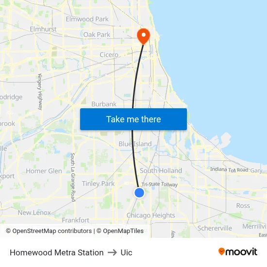 Homewood Metra Station to Uic map