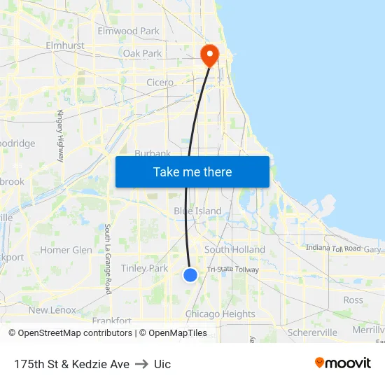 175th St & Kedzie Ave to Uic map