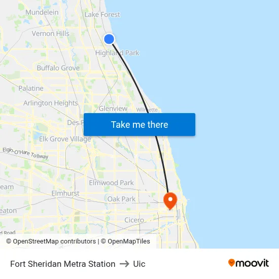 Fort Sheridan Metra Station to Uic map