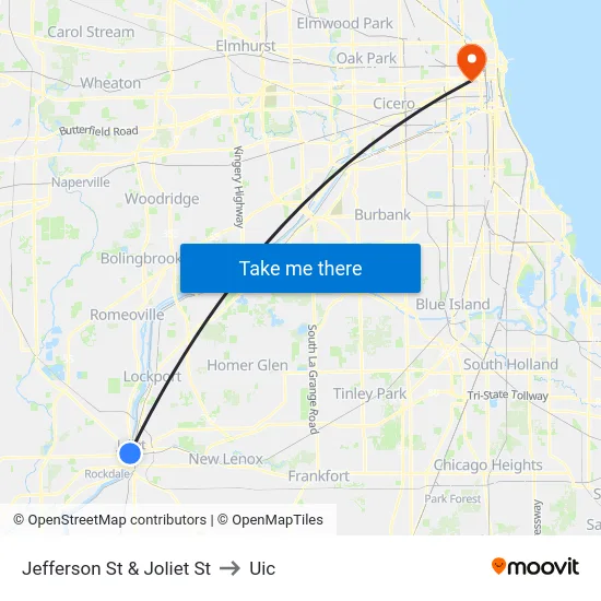 Jefferson St & Joliet St to Uic map