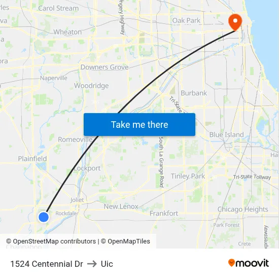 1524 Centennial Dr to Uic map