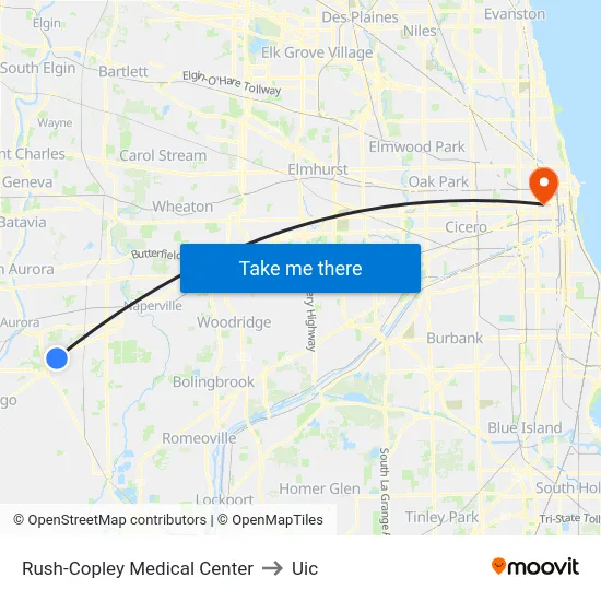 Rush-Copley Medical Center to Uic map
