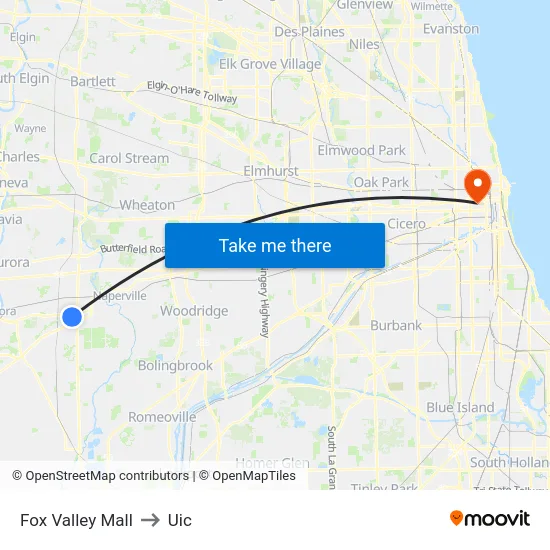 Fox Valley Mall to Uic map