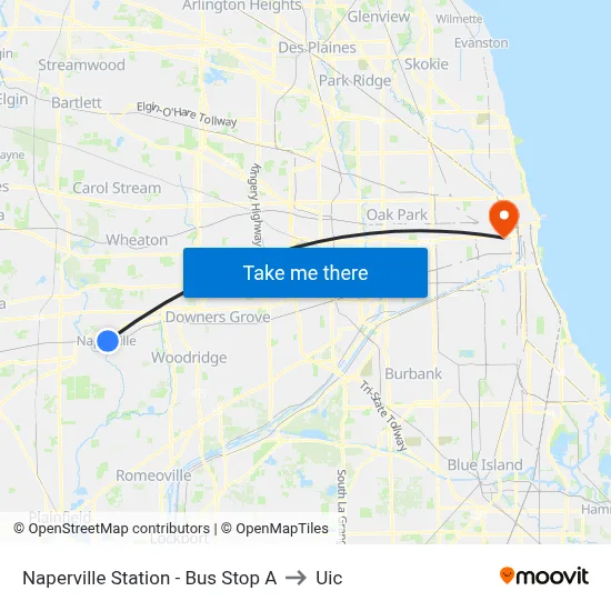 Naperville Station - Bus Stop A to Uic map