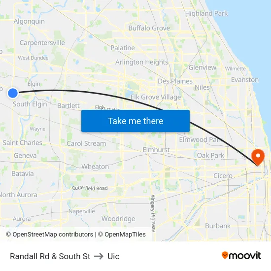 Randall Rd & South St to Uic map