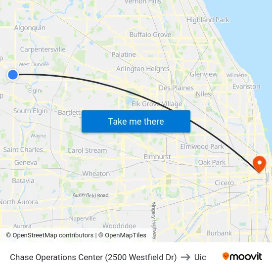 Chase Operations Center (2500 Westfield Dr) to Uic map
