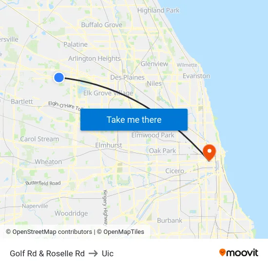 Golf Rd & Roselle Rd to Uic map