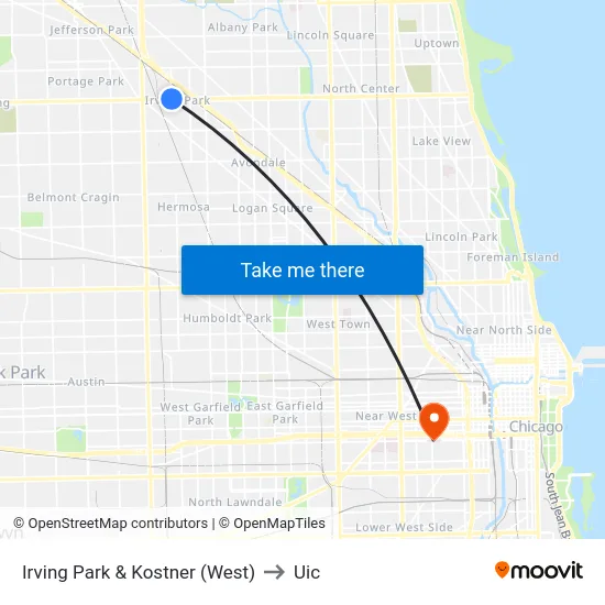 Irving Park & Kostner (West) to Uic map