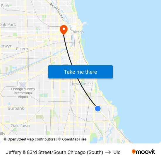 Jeffery & 83rd Street/South Chicago (South) to Uic map
