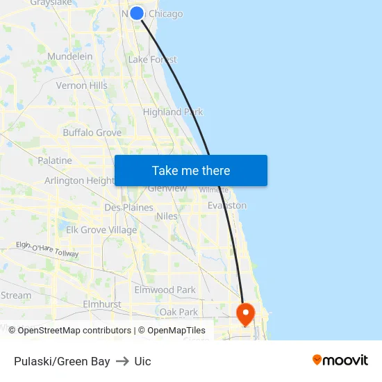 Pulaski/Green Bay to Uic map