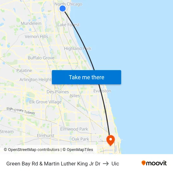 Green Bay Rd & Martin Luther King Jr Dr to Uic map