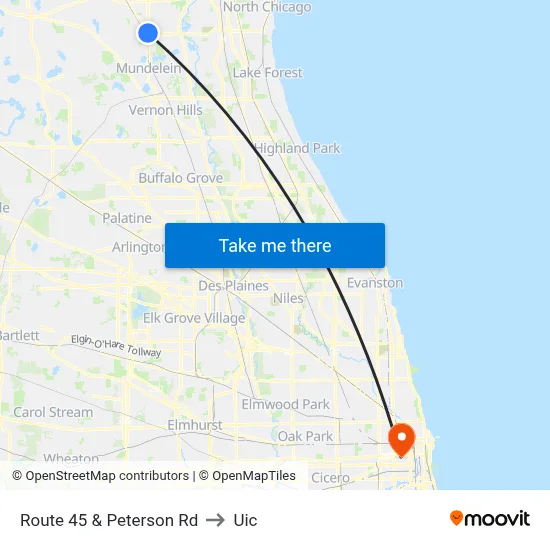 Route 45 & Peterson Rd to Uic map