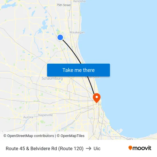 Route 45 & Belvidere Rd (Route 120) to Uic map